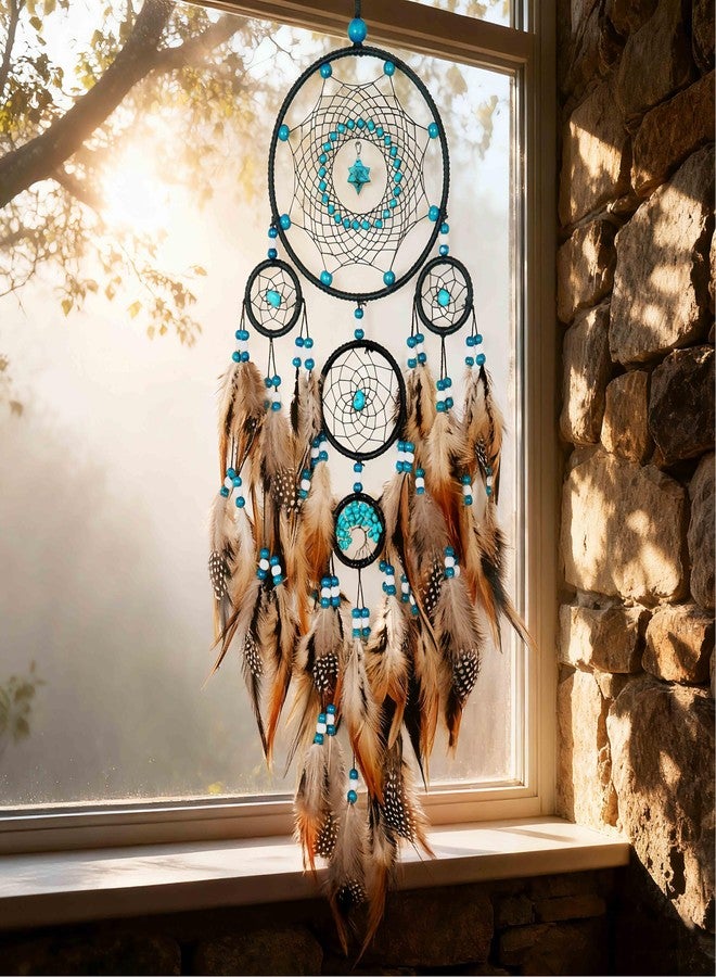 OIOVOIO Dream Catchers for Adults Large Dream Catchers Black Dream Catcher Turquoise Wall Decor for Bedroom Adult Brown Boho Dream Catcher Wall Decor Tree of Life Suncatcher Hanging - Image 2